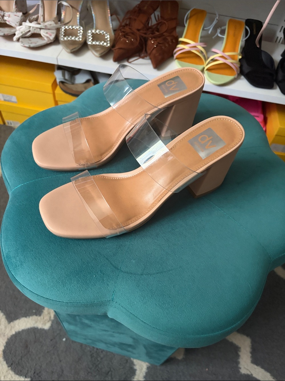 DV by Dolce Vita Tan Nude Clear-Strap Block Heel Mules